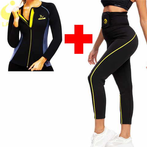 LAZAWG las mujeres caliente pantalones Sauna sudor polainas para las mujeres de pérdida de peso adelgazante de moda sudor camisas Sauna traje de sudor establece Shaper sudor ► Foto 1/6