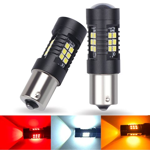 2X bombilla Led de coche Canbus 1156 BA15S BAU15S P21W PY21W 1157 P21/5W BAY15D Auto Luz de marcha atrás para coche 12V blanco amarillo rojo ► Foto 1/6