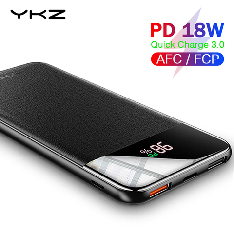 Banco de energía YKZ QC 3,0, cargador externo LED de 10000mAh, batería de Banco de energía PD, carga rápida 12V, Banco de energía para iPhone Xiaomi mi ► Foto 1/6