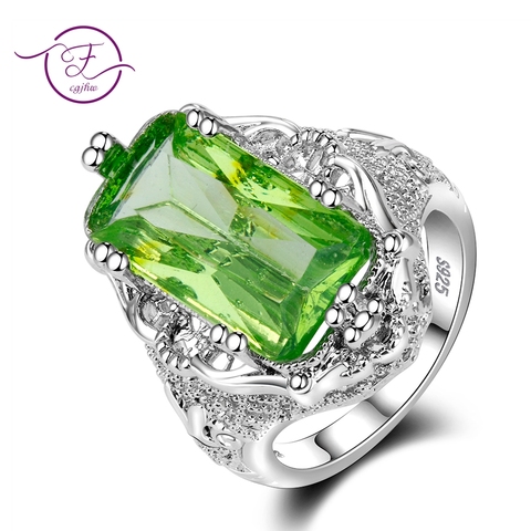 925 anillos de plata esterlina para mujer verde Topacio anillo, anillo de 10x20mm de piedras preciosas grandes Beryl romántico regalo compromiso bien venta al por mayor de joyería ► Foto 1/5