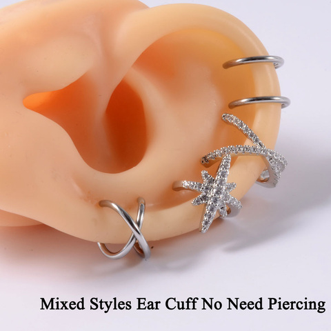 Mixto de 2PC brazalete de oído de oro y plata Color Micro Pave CZ Clip de circonio No agujero No reconstruido sin Piercing de pequeño tamaño chica pendiente de la joyería ► Foto 1/6