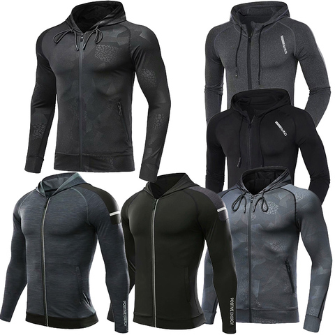 Chaqueta deportiva con capucha para hombre, abrigo de secado rápido para correr, sudadera con cremallera, capuchas para el gimnasio ► Foto 1/6