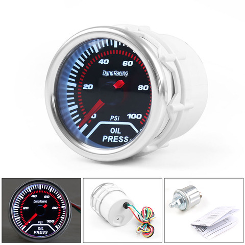 Dynoracing-medidor de presión de aceite con pantalla de 0 a 100 PSI, medidor de presión de aceite con lente de humo para coche de 52MM, incluye sensor TT101948 ► Foto 1/1