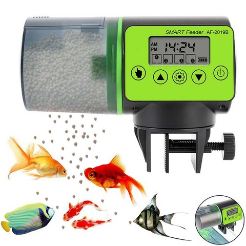 Inteligente acuario mini alimentador automático de pescados de vacaciones de tanque de peces alimentadores con temporizador Alimentación de Mascotas dispensador de LCD peces alimentador de herramienta ► Foto 1/6