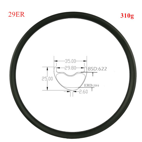 Llantas de carbono de 315g para mtb, 35x25mm, iluminación asimétrica, 29 