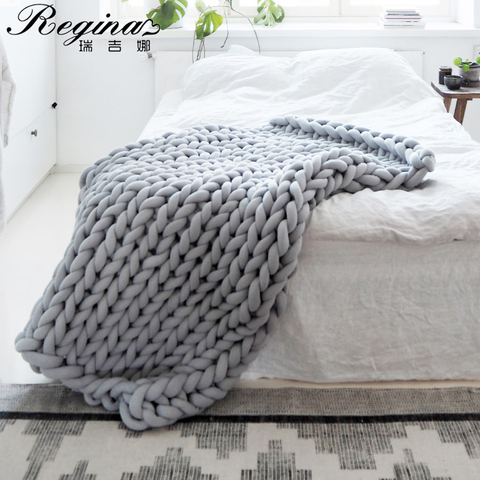 Regina-Manta de punto grueso de alta calidad, manta decorativa con nudo de mano para lanzar sofá, alfombra para sala de estar ► Foto 1/6
