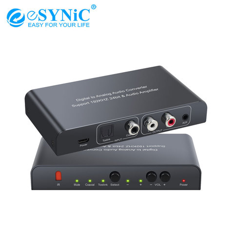 ESYNiC 192kHz DAC convertidor Coaxial Digital Toslink a estéreo analógico L/R RCA adaptador de Audio de 3,5mm con Control remoto para el HD DVD ► Foto 1/6