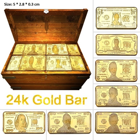 Barra/moneda chapada en oro de 24K de 18 estilos con diseño de dinero de EE. UU., recuerdo de Metal, lingote revestido de oro, regalo de negocios para hombres ► Foto 1/6