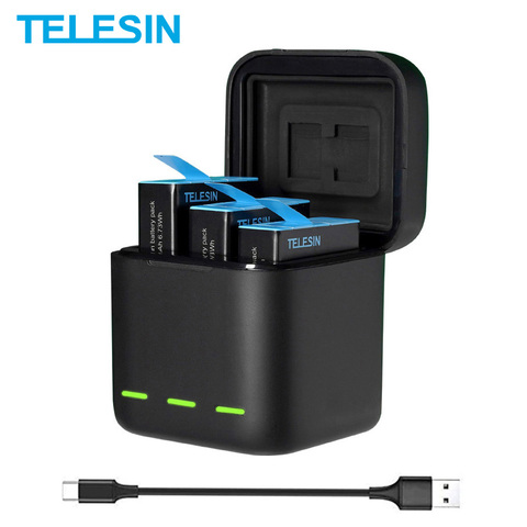 TELESIN-Batería Para GoPro 9, caja de carga de luz LED de 1750mAh, almacenamiento de tarjeta TF para GoPro Hero 9, accesorios de cámara negra ► Foto 1/6