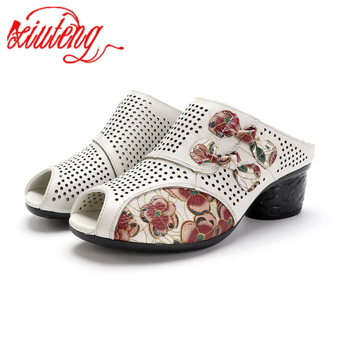 Xiuteng-zapatos de tacón grueso para mujer, sandalias gruesas de estilo romano con agujeros, a la moda, con punta abierta ► Foto 1/6