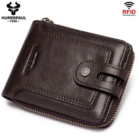 Cartera de cuero genuino para hombre, monedero pequeño Rfid, multifunción, alta calidad ► Foto 1/6