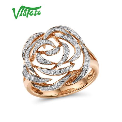 VISTOSO-Anillos de oro para mujer, joya de oro rosa auténtico 14K 585, anillos de compromiso de diamante brillante, joyería fina de aniversario ► Foto 1/5