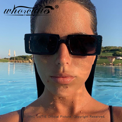 WHO CUTIE-gafas de sol rectangulares para mujer, anteojos de sol femeninos con diseño de marca, montura gruesa negra, a la moda, de los 90, a la moda, S186B, 2022 ► Foto 1/6