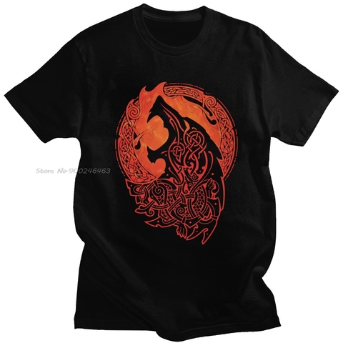 Camiseta de algodón para hombres, prenda de vestir, con cuello redondo, de manga corta, con estampado de Loki's Son, el monstruo Lobo, Viking Valhalla, Odín Fenrir ► Foto 1/3