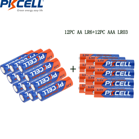 PKCELL 12 Uds 1,5 v LR6 AA batería + 12 Uds LR03 AAA batería 1,5 V alcalinas aaa primaria pilas baterías combinar 24 Uds para juguetes ► Foto 1/3