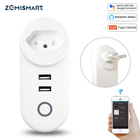 Alimentación WiFi inteligente de enchufe hembra incluye 2 puerto USB Tuya App temporizador de Control función de trabajo con Alexa Google asistente ► Foto 1/6