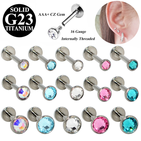 1PC G23 de titanio CZ gema internamente roscado Labret Stud cartílago Tragus de La Oreja hélice pendiente de moda joyería Piercing del cuerpo ► Foto 1/6