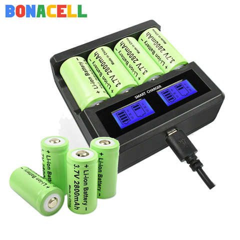 Bonacell-Batería de recarga + cargador LCD para cámara de seguridad, 2800mAh, 16340 CR123A, 8 Uds. ► Foto 1/6