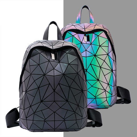 Mochila luminosa con formas geométricas para mujer, de 14 pulgadas para ordenador portátil morral, mochilas escolares para estudiantes, bolsa de viaje holográfica ► Foto 1/6