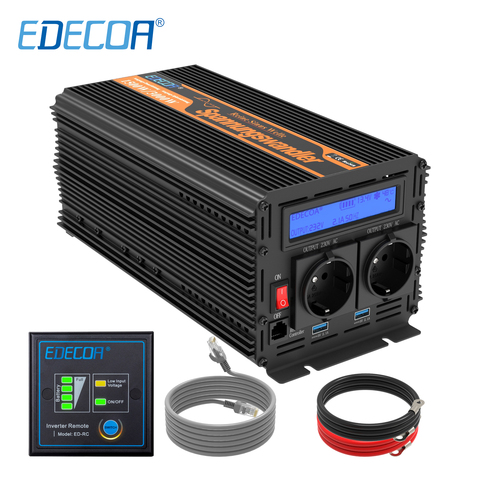 EDECOA-convertidor portátil de 1500W, inversor de potencia de onda sinusoidal pura inteligente con pantalla LCD, DC 12V AC 220V 230V 240V ► Foto 1/6