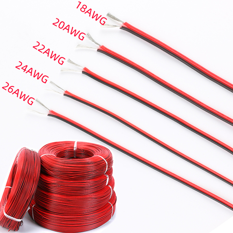 10/5 metros de Cable eléctrico de cobre estañado 2 Pin AWG 18/20/22/24/26 de PVC aislado extensión Cable para tira LED Cable negro rojo ► Foto 1/6