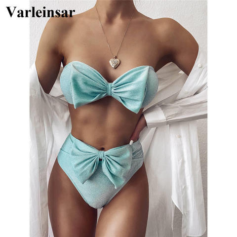 Bikini de cintura alta con lazo para mujer, bañador femenino, conjunto de Bikini de dos piezas sin tirantes, traje de baño V2172M 2022 ► Foto 1/6