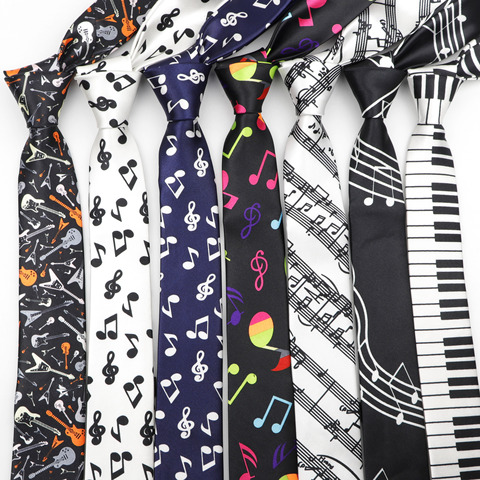 Corbata delgada de estilo clásico para hombre, guitarra de Piano estampada con notas musicales de colores, de poliéster, 5cm de ancho, accesorio de regalo para fiesta ► Foto 1/4