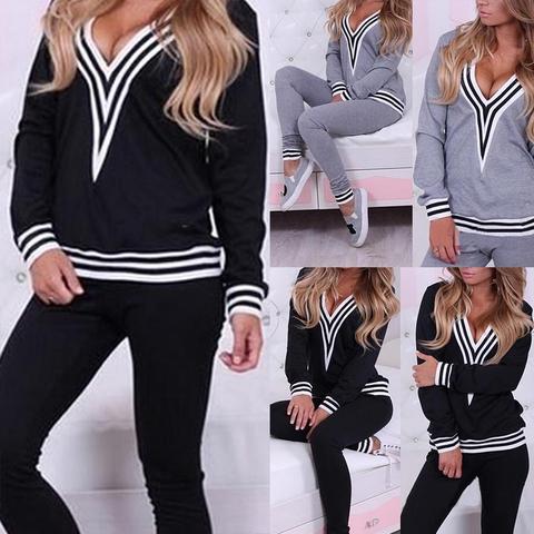 Conjunto de 2 unidades de ropa deportiva para mujer, chándal de talla grande con capucha, suéter y pantalones, conjunto de dos piezas, Top y pantalón, ropa deportiva cálida a juego S ► Foto 1/6