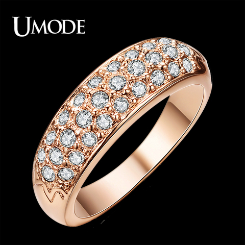 UMODE clásicos anillos mujer bague aros oro rosa diamantes de imitación tachonados anillos de dedo JR0084A ► Foto 1/6