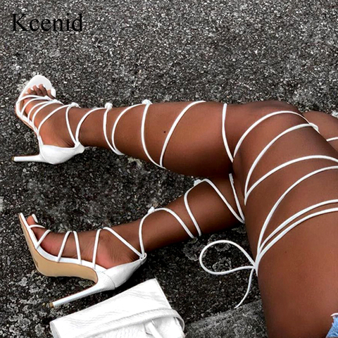 Kcenid-Sandalias de gladiador hasta la rodilla para mujer, zapatos femeninos de Punta abierta, con cordones cruzados con tiras, de tacón alto, a la moda, sexys, 2022 ► Foto 1/6