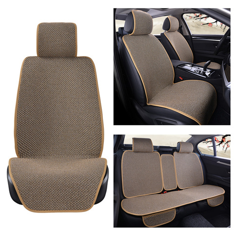 Funda protectora para asiento de coche alfombrilla de cojín trasero y delantero de lino con respaldo para coche, camión, Suv y furgoneta, 5 asientos ► Foto 1/6