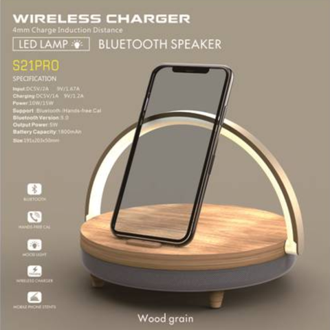 Altavoz inalámbrico s21 pro con Bluetooth, cargador de madera para lámpara LED de iphone, soporte de carga rápida de alta potencia de 10W ► Foto 1/6