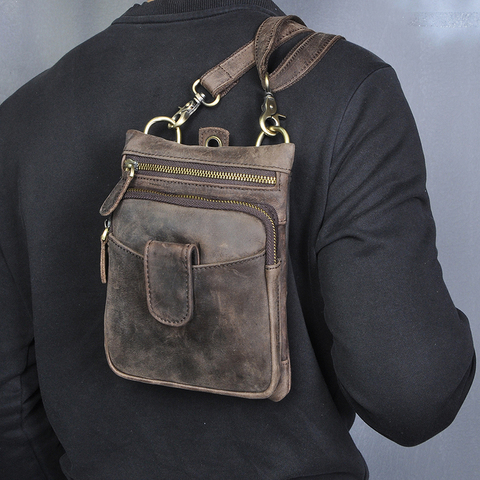 Caballo loco de cuero Hombre Casual diseño bolso de una tira de gancho de cinturón bolso de cintura de Fanny Pack verano pequeño teléfono 6549 ► Foto 1/6