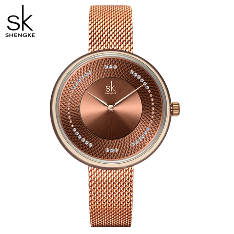 Shengke-relojes de lujo de acero inoxidable para mujer, pulsera de cuarzo rosa, elegante ► Foto 1/6