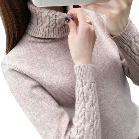 Jersey de cuello alto para mujer, suéteres de otoño e invierno, suéter grueso y cálido de manga larga, color caqui, 2022 ► Foto 1/6