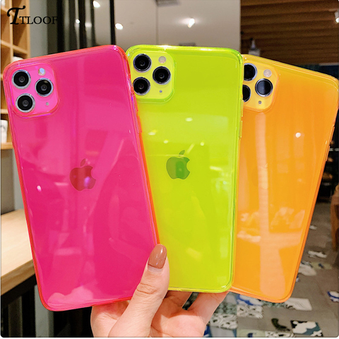 Funda de teléfono de Color fluorescente de neón para iphone11, funda para iphone 11 Pro Max X XR XS Max 6 6S 7 8 Plus, funda blanda totalmente protegida ► Foto 1/6