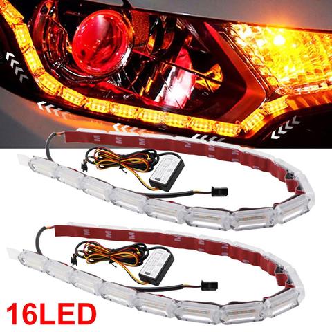 Tira Flexible de luces LED DRL para conducción diurna, luz de conducción resistente al agua, blanca, amarilla, señal de giro fluctuante para coche y motocicleta, 2 uds. ► Foto 1/6