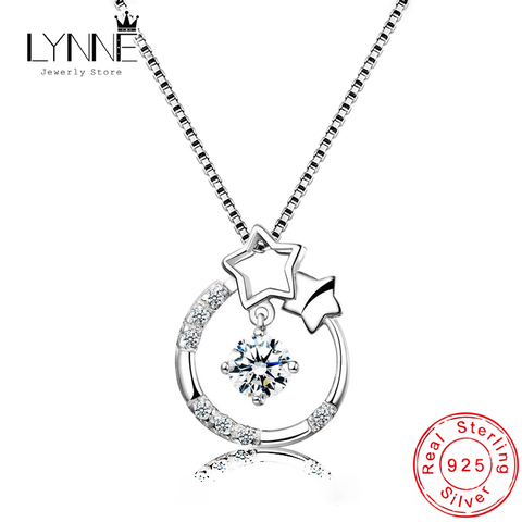 Collares con colgante de diamante de cristal para mujer, de Plata de Ley 925, colgante redondo de estrella de circonita, Gargantilla, regalo de joyería ► Foto 1/6