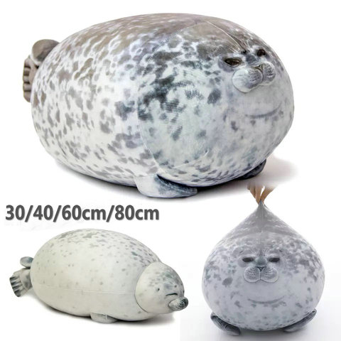 Mancha de grasa almohada de foca Chubby almohada de felpa cojines Kawaii Japón mullida felpa almohada de foca enojado Chubby almohada de foca de peluche de felpa ► Foto 1/6