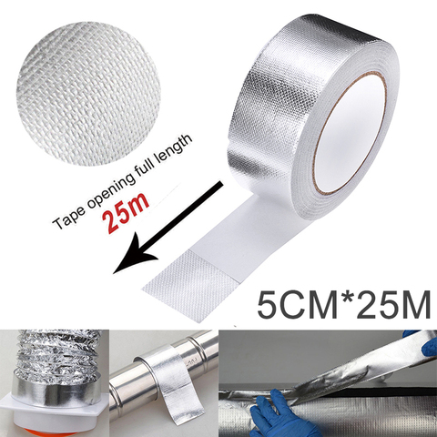 1pc de la motocicleta del coche de papel de aluminio cinta de protección térmica adhesivo de envoltura de tubería conductos reparaciones cinta resistente a altas temperaturas 25M x 5cm ► Foto 1/6