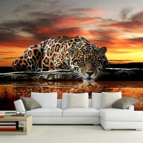 Papel tapiz con foto personalizada para sala de estar, Mural estereoscópico 3D de leopardo y animales, papel tapiz para dormitorio, sofá, murales de pared ► Foto 1/6