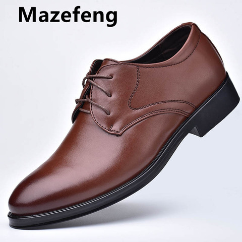 Mazefeng nuevos zapatos de cuero para Hombre Zapatos de vestir para hombre de negocios zapatos de boda casuales de moda cómodos zapatos de hombre de Color sólido ► Foto 1/6