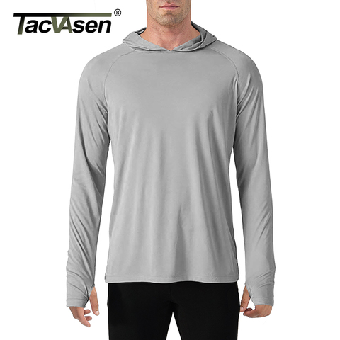 TACVASEN-camisetas de protección solar para hombre, camisetas informales de manga larga con capucha a prueba de rayos UV, camisetas ligeras transpirables para ir de excursión ► Foto 1/6