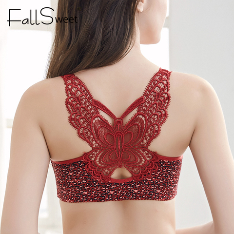 FallSweet-Sujetador de cierre frontal de leopardo para mujer, ropa interior push-up inalámbrica con encaje en la espalda ► Foto 1/6