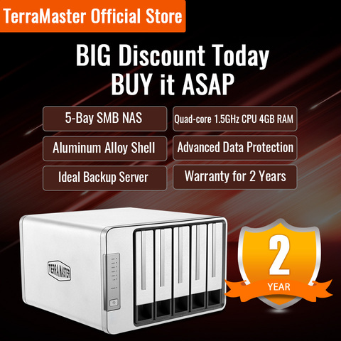 TerraMaster F5-422 servidor de almacenamiento de red de 5 puertos NAS 10GbE Intel Quad-Core CPU con cifrado de Hardware (sin disco) ► Foto 1/6