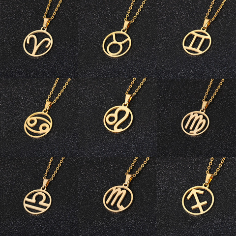 Rinhoo-collar de acero inoxidable con signo del zodiaco y Estrella, colgante de 12 Constelaciones, cadena de oro para mujeres y hombres, regalo de joyería ► Foto 1/6