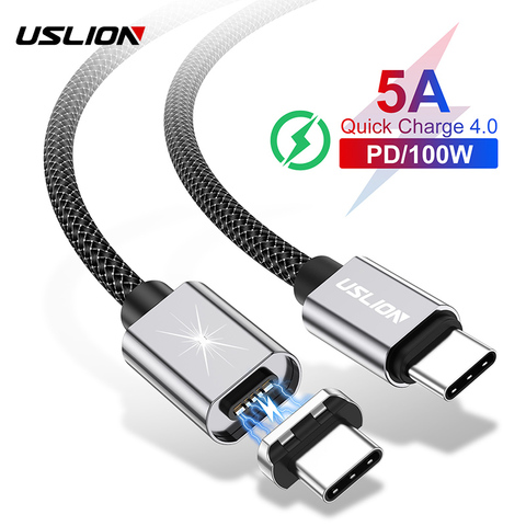 USLION 5A PD 100W de carga rápida Cable USB magnético tipo C a USB C para MacBook Pro de alambre de Cable para Samsung Nota 10 ► Foto 1/6