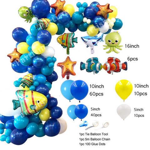 1Set tiburón/pescado/globos dibujos animados bajo el Mar Animales del océano pastel Toppers Feliz cumpleaños niños papel decoración de Banner fiesta DIY suministros ► Foto 1/6