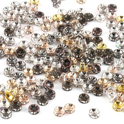 50 Uds. De diamantes de imitación de cristal redondos, cuentas espaciadoras sueltas para fabricación de joyería DIY, 4, 6, 8 y 10mm, Color negro, dorado y plateado ► Foto 1/6