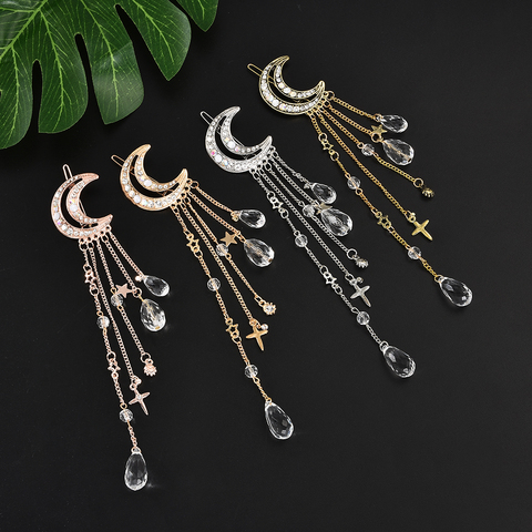 Clip para el pelo de cristal de Luna para mujer, cuentas de diamantes de imitación colgantes, accesorios para el cabello, joyería nupcial, tocado de decoración ► Foto 1/6